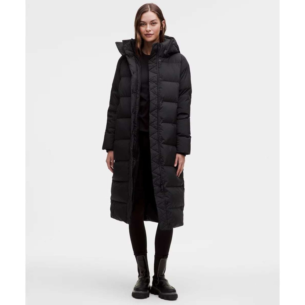 Lululemon Wunder Black Puff Long Parka Hooded Down Jacket LW4BTPS Women Size 4